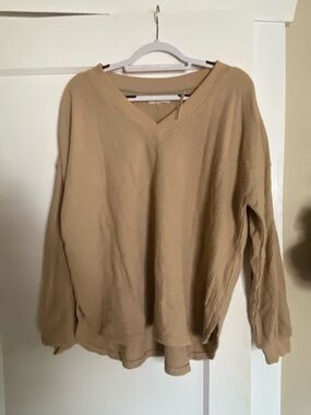 Madewell Cream Ribbed V-Neck Waffle Sweater